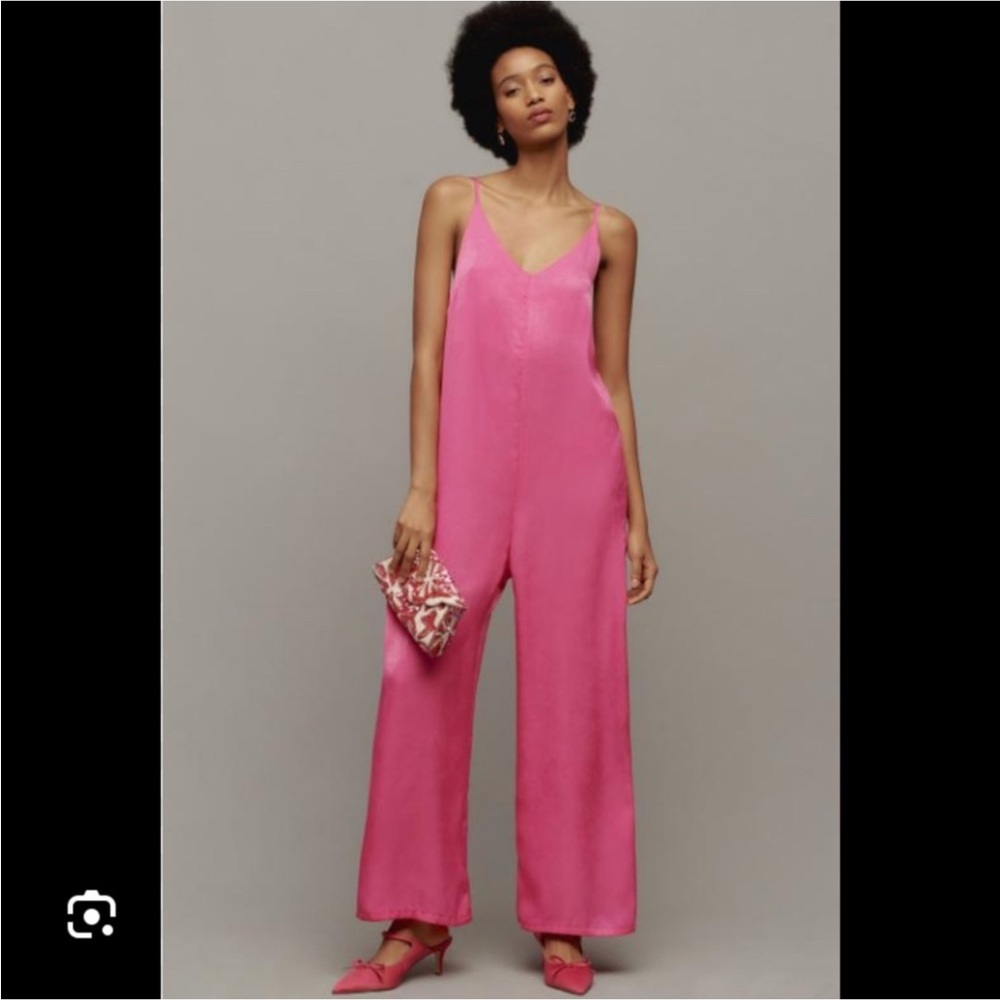 NWT Anthropologie Self Contrast Silky Pink Jumpsuit